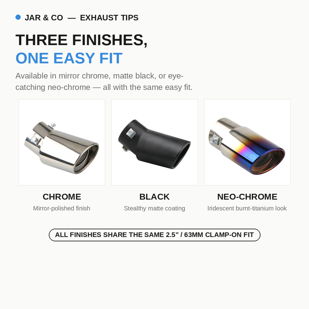 2.5" Stainless Steel Exhaust Tip — Bolt-On, Multiple Finishes