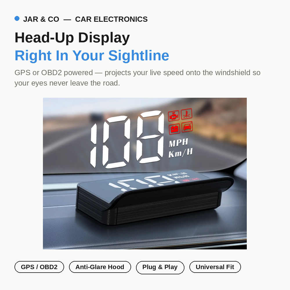 M3/M1 Head-Up Display — OBD2 & GPS Windscreen Speedometer | JAR & Co