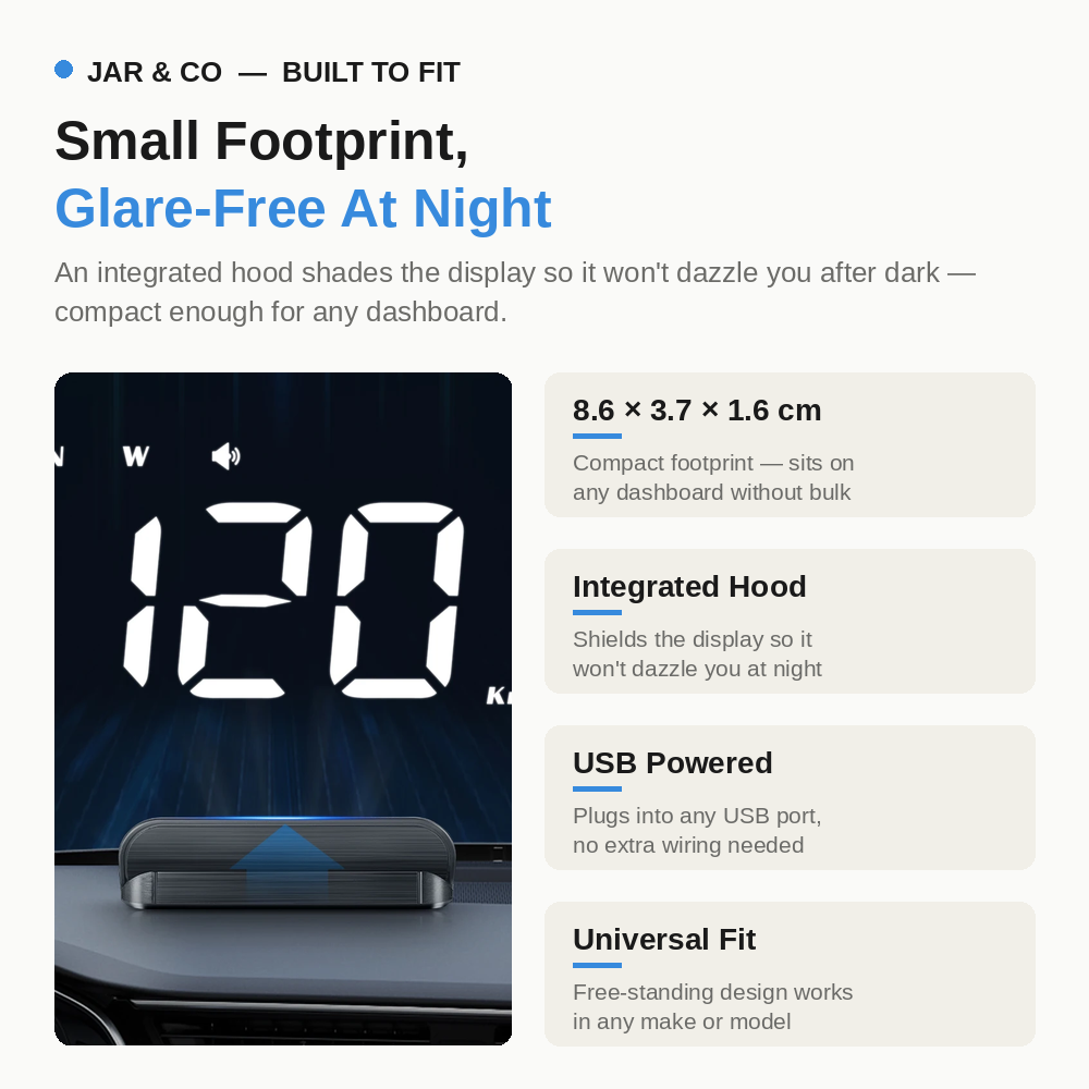 M3/M1 Head-Up Display — OBD2 & GPS Windscreen Speedometer | JAR & Co