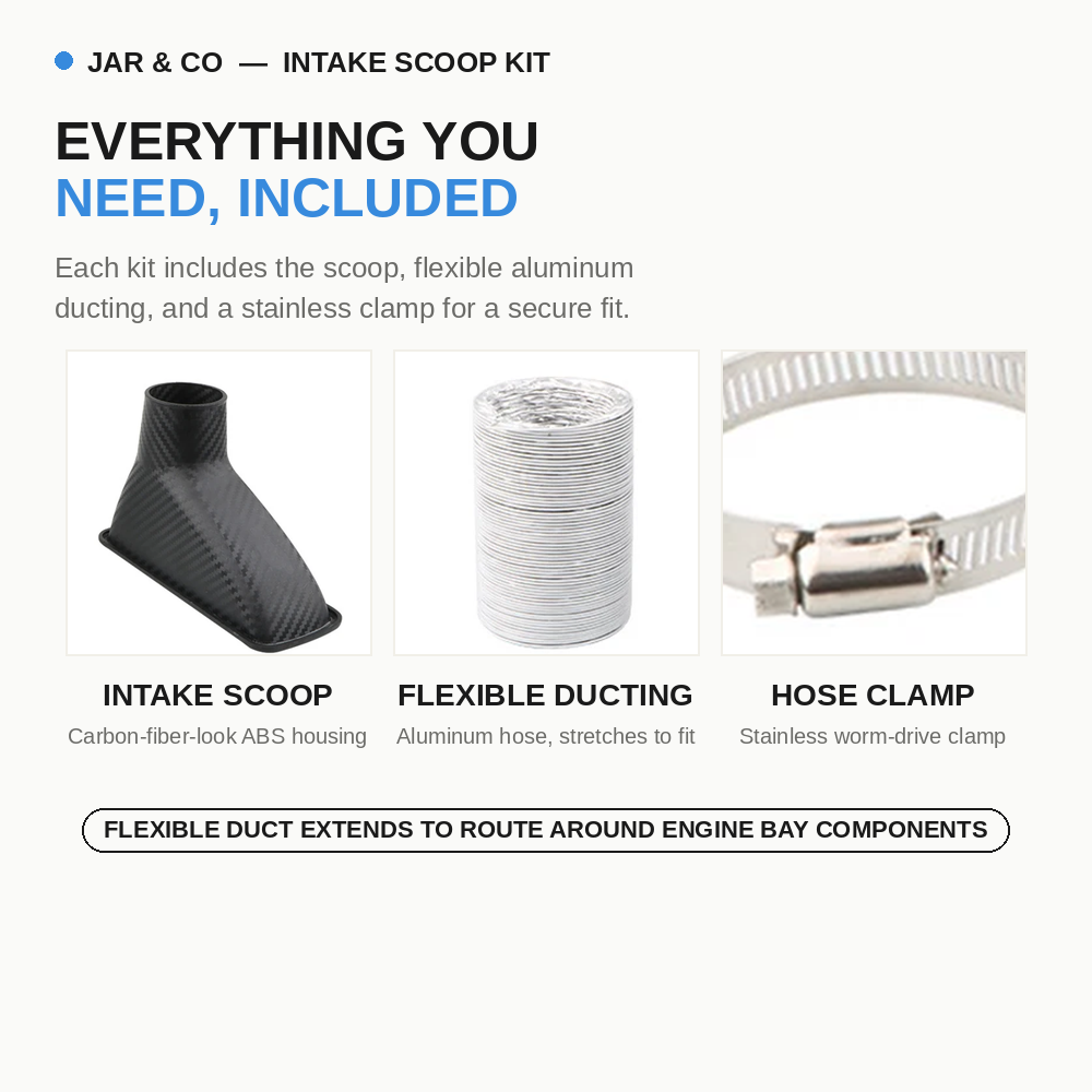 Universal Cold Air Intake Kit with Heat Shield Filter | JAR & Co