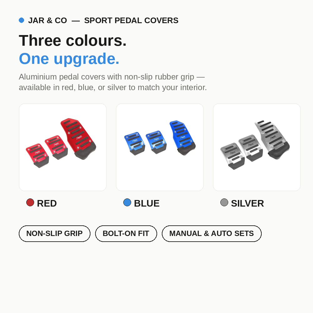 Non-Slip Aluminium Sport Pedal Covers — Universal Fit | JAR & Co
