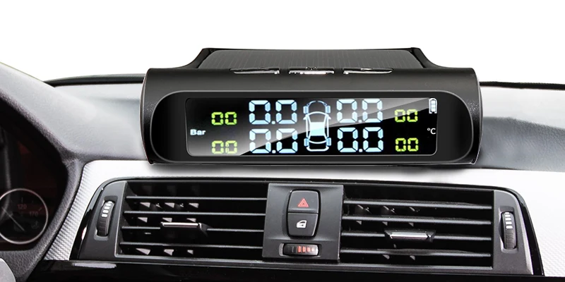 Solar TPMS dashboard unit on vehicle dash