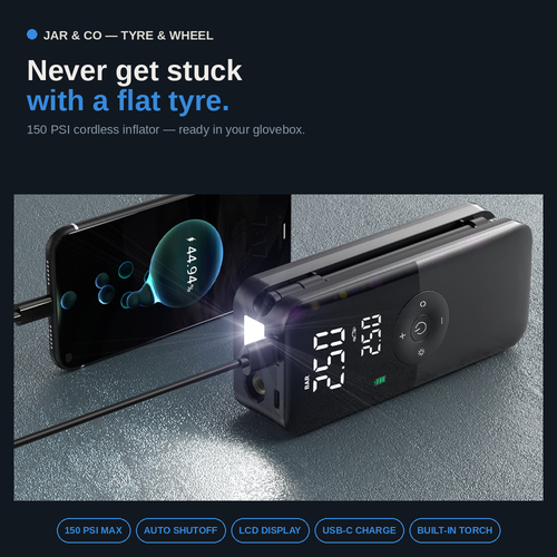 Digital Tyre Inflator overview — 150 PSI cordless inflator